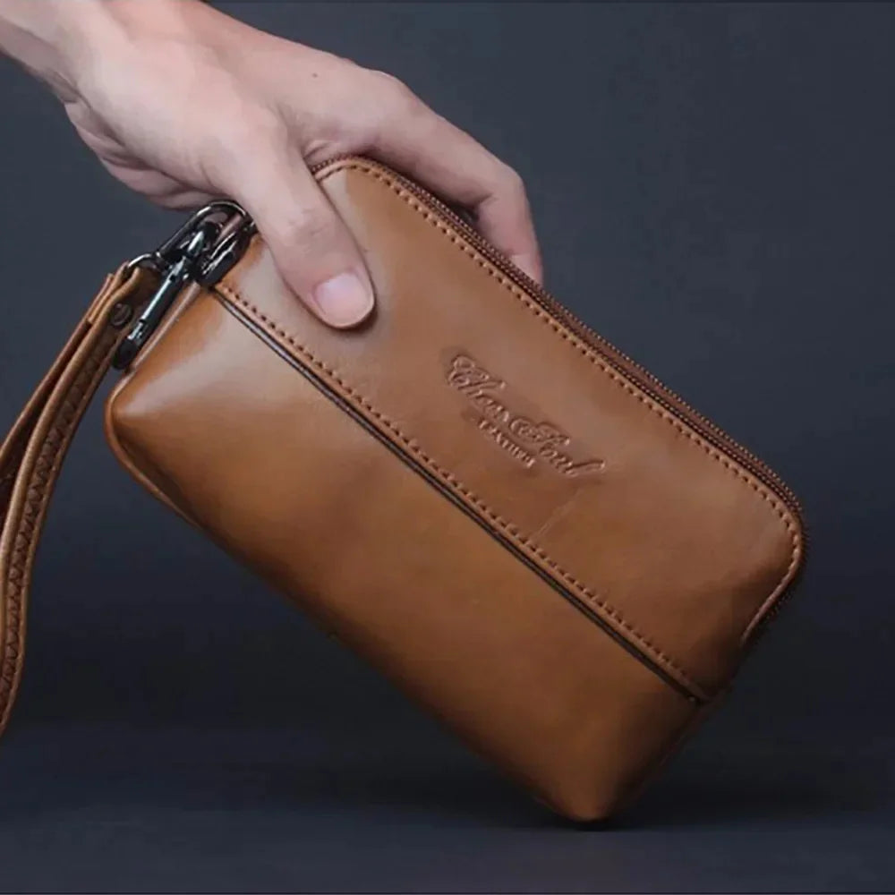 Genuine Leather Men Wrist Loop Belt Waist Pack Purse Cell/Mobile Phone Case Cover Pocket Multi-purpose Wallet Male Clutch Bag