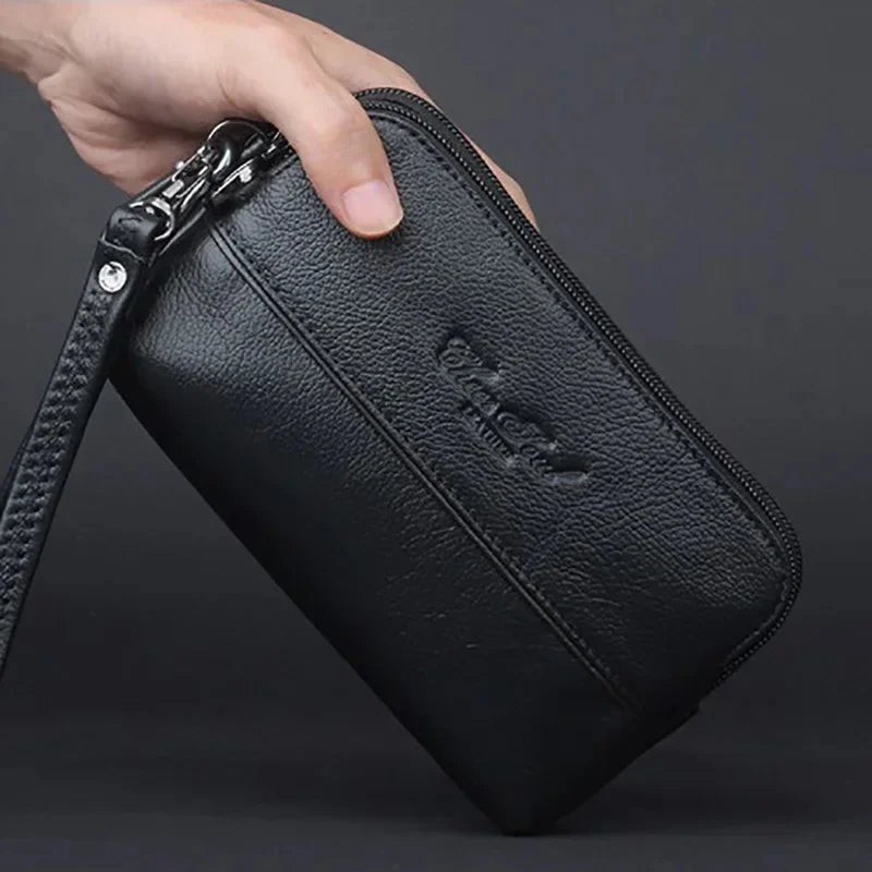 Genuine Leather Men Wrist Loop Belt Waist Pack Purse Cell/Mobile Phone Case Cover Pocket Multi-purpose Wallet Male Clutch Bag