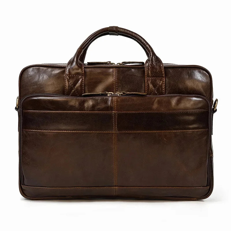 Genuine Leather Men's Briefcase Business Handbag Vintage Cowhide Male Shoulder Crossbody Office 14 "Inch Laptop Bag