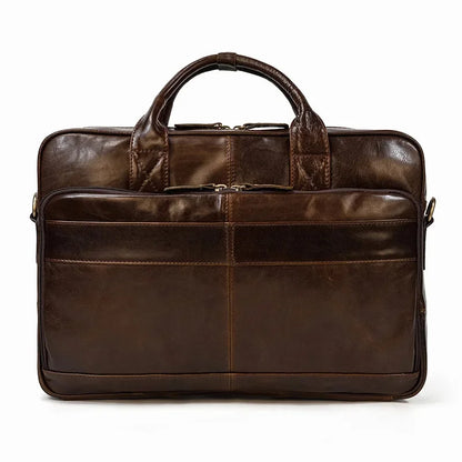 Genuine Leather Men's Briefcase Business Handbag Vintage Cowhide Male Shoulder Crossbody Office 14 "Inch Laptop Bag