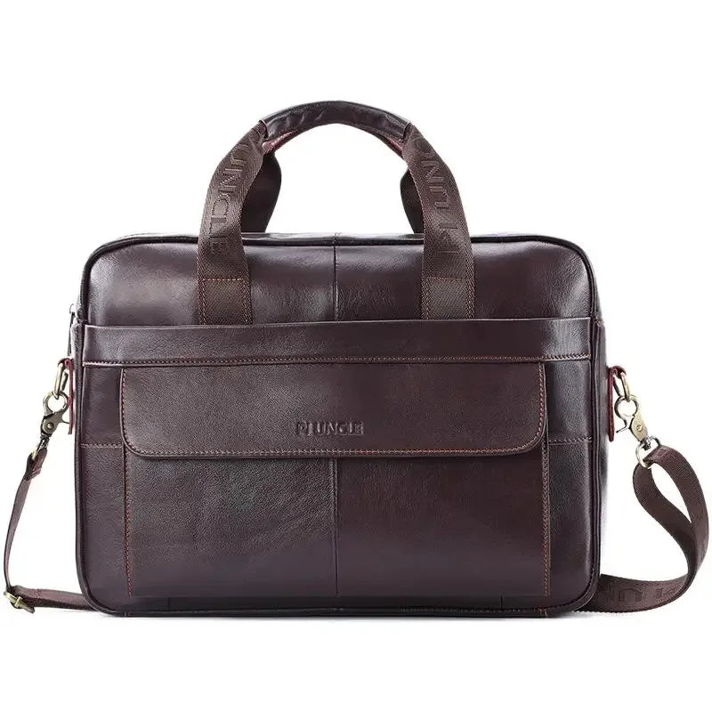 Genuine Leather Men's Briefcase Fashion Cowhide Handbag Large Capacity Male Shoulder Messenger Business 14" Inch Laptop Bag