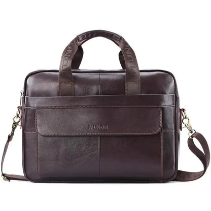 Genuine Leather Men's Briefcase Fashion Cowhide Handbag Large Capacity Male Shoulder Messenger Business 14" Inch Laptop Bag