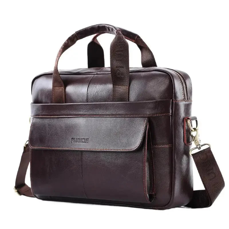 Genuine Leather Men's Briefcase Fashion Cowhide Handbag Large Capacity Male Shoulder Messenger Business 14" Inch Laptop Bag