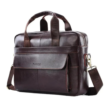Genuine Leather Men's Briefcase Fashion Cowhide Handbag Large Capacity Male Shoulder Messenger Business 14" Inch Laptop Bag