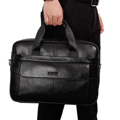 Genuine Leather Men's Briefcase Fashion Cowhide Handbag Large Capacity Male Shoulder Messenger Business 14" Inch Laptop Bag