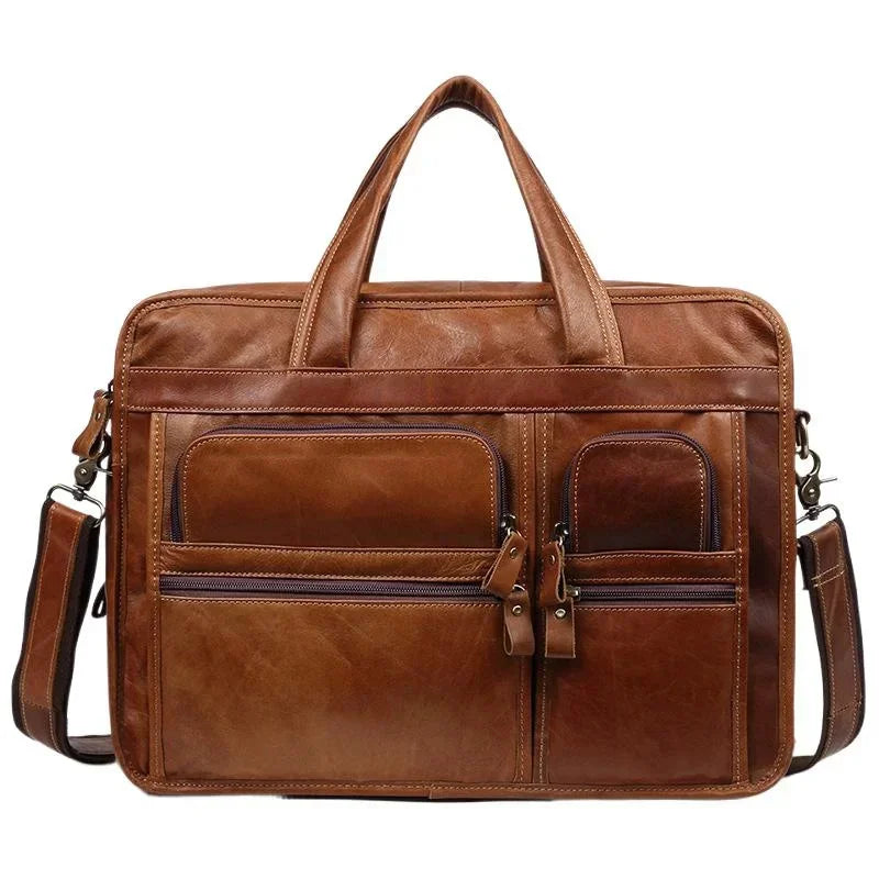 Genuine Leather Men's Briefcase Large Capacity Travel Handbag Casual Cowhide Male Shoulder Messenger 15.6 "Inch Laptop Bag