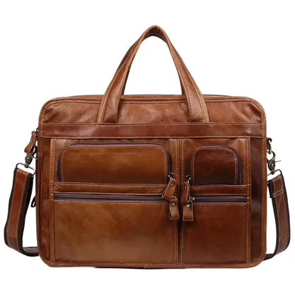 Genuine Leather Men's Briefcase Large Capacity Travel Handbag Casual Cowhide Male Shoulder Messenger 15.6 "Inch Laptop Bag