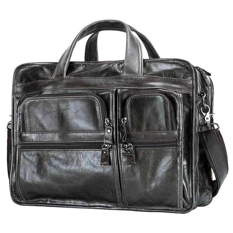 Genuine Leather Men's Briefcase Large Capacity Travel Handbag Casual Cowhide Male Shoulder Messenger 15.6 "Inch Laptop Bag