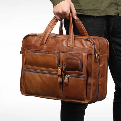 Genuine Leather Men's Briefcase Large Capacity Travel Handbag Casual Cowhide Male Shoulder Messenger 15.6 "Inch Laptop Bag