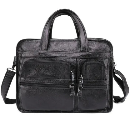 Genuine Leather Men's Briefcase Large Capacity Travel Handbag Casual Cowhide Male Shoulder Messenger 15.6 "Inch Laptop Bag