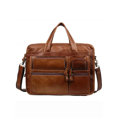 Genuine Leather Men's Briefcase Large Capacity Travel Handbag Casual Cowhide Male Shoulder Messenger 15.6 "Inch Laptop Bag