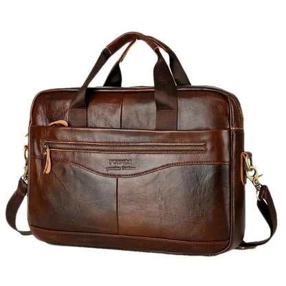 Genuine Leather Men's Briefcase Luxury Cowhide Handbag Large Capacity Male Shoulder Messenger Business 14" Laptop Bag