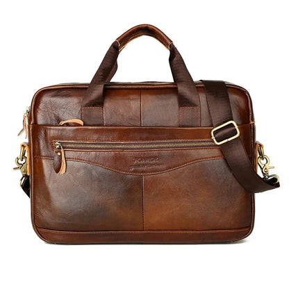 Genuine Leather Men's Briefcase Luxury Cowhide Handbag Large Capacity Male Shoulder Messenger Business 14" Laptop Bag