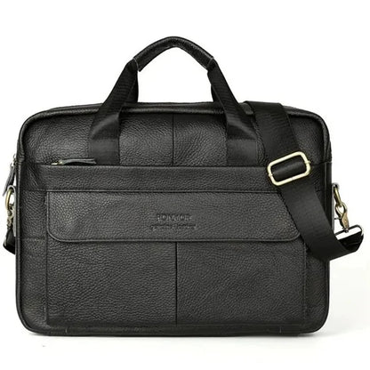 Genuine Leather Men's Briefcase Luxury Cowhide Handbag Large Capacity Male Shoulder Messenger Business 14" Laptop Bag
