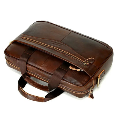 Genuine Leather Men's Briefcase Luxury Cowhide Handbag Large Capacity Male Shoulder Messenger Business 14" Laptop Bag