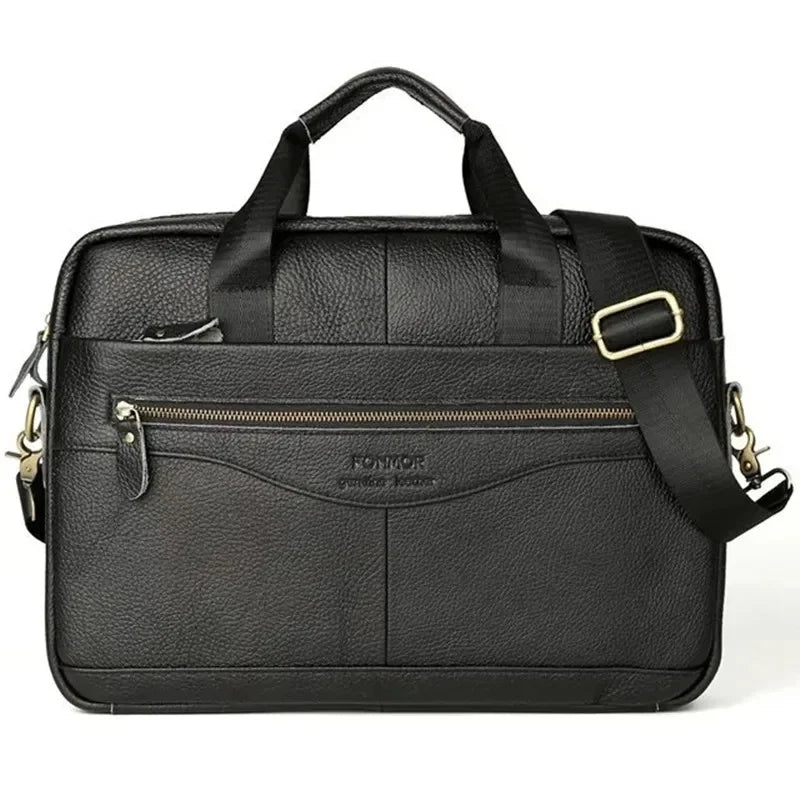 Genuine Leather Men's Briefcase Luxury Cowhide Handbag Large Capacity Male Shoulder Messenger Business 14" Laptop Bag