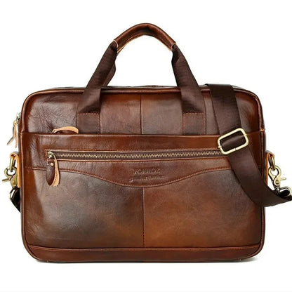 Genuine Leather Men's Briefcase Luxury Cowhide Handbag Large Capacity Male Shoulder Messenger Business 14" Laptop Bag