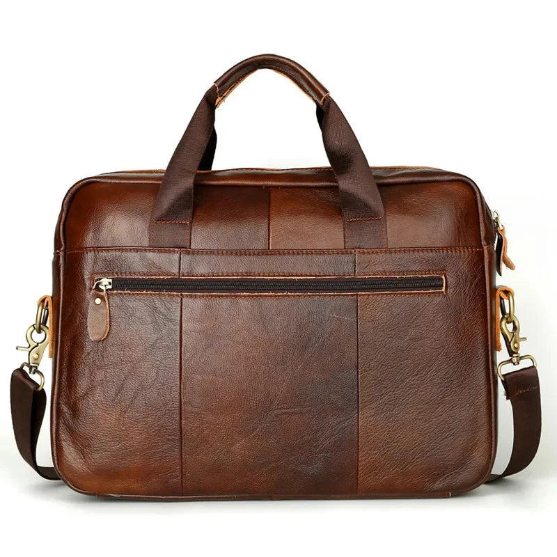 Genuine Leather Men's Briefcase Luxury Cowhide Handbag Large Capacity Male Shoulder Messenger Business 14" Laptop Bag