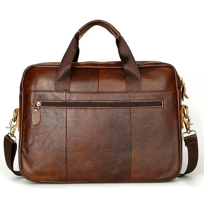 Genuine Leather Men's Briefcase Luxury Cowhide Handbag Large Capacity Male Shoulder Messenger Business 14" Laptop Bag