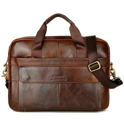 Genuine Leather Men's Briefcase Luxury Cowhide Handbag Large Capacity Male Shoulder Messenger Business 14" Laptop Bag