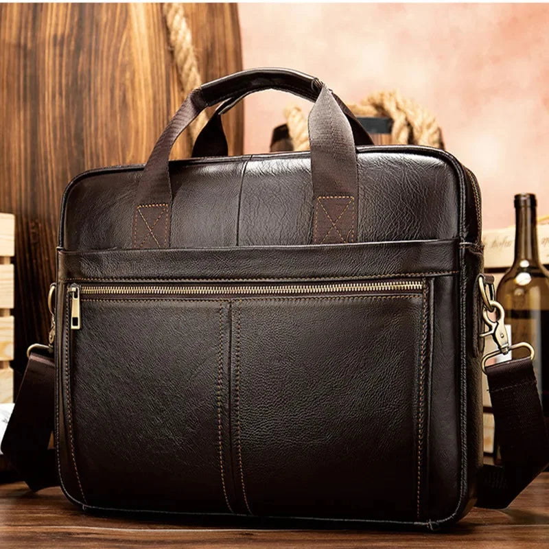 Genuine Leather Men's Briefcase Luxury Cowhide Handbag Large Capacity Shoulder Messenger Busines Male 13.3“ Laptop Bag