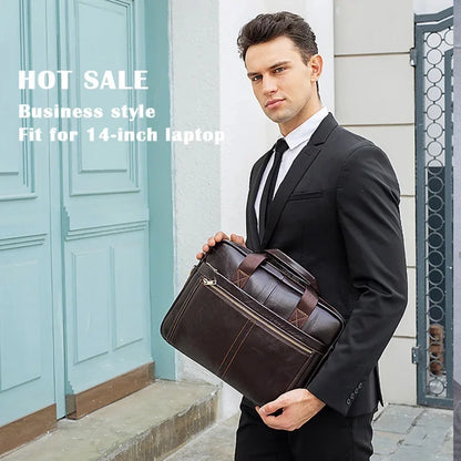 Genuine Leather Men's Briefcase Luxury Cowhide Handbag Large Capacity Shoulder Messenger Busines Male 13.3“ Laptop Bag