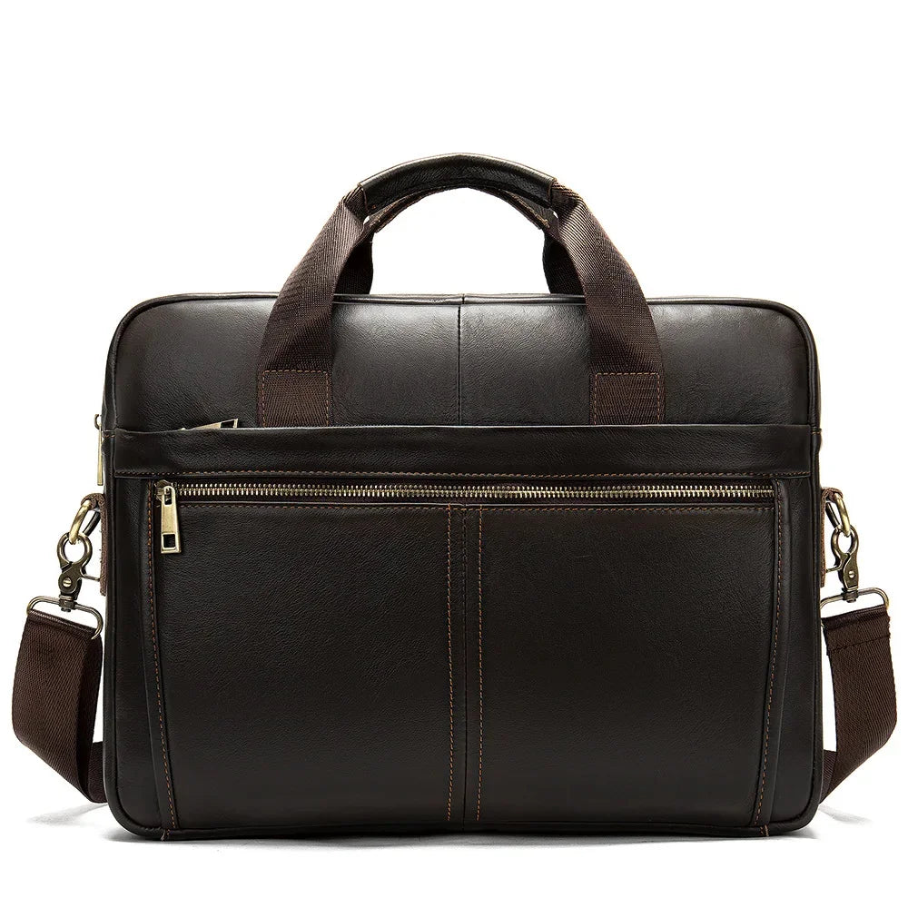 Genuine Leather Men's Briefcase Luxury Cowhide Handbag Large Capacity Shoulder Messenger Busines Male 13.3“ Laptop Bag