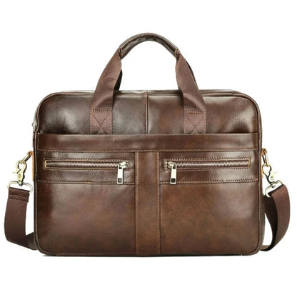 Genuine Leather Men's Briefcase Vintage Cowhide Handbag Office Male Shoulder Messenger Business 14" Laptop Bag
