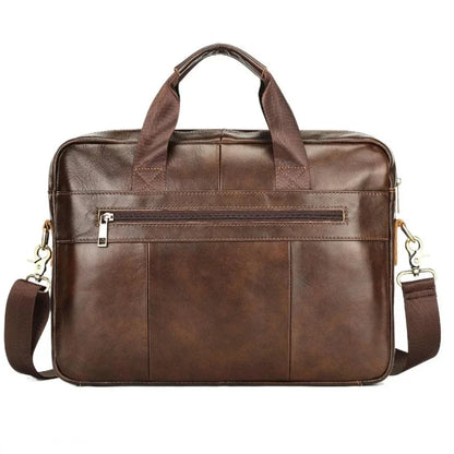 Genuine Leather Men's Briefcase Vintage Cowhide Handbag Office Male Shoulder Messenger Business 14" Laptop Bag