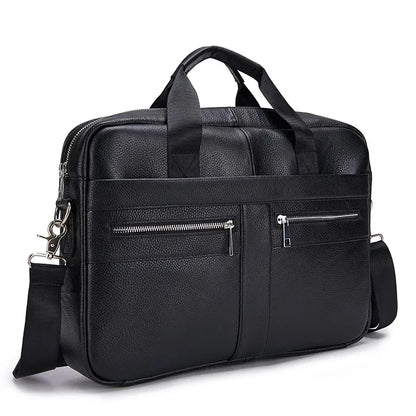 Genuine Leather Men's Briefcase Vintage Cowhide Handbag Office Male Shoulder Messenger Business 14" Laptop Bag