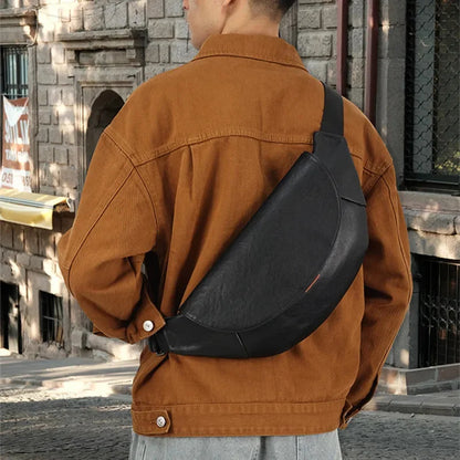 Genuine Leather Men's Chest Large Capacity Shoulder High Quality Cowhide Crossbody Business Male Messenger Bag