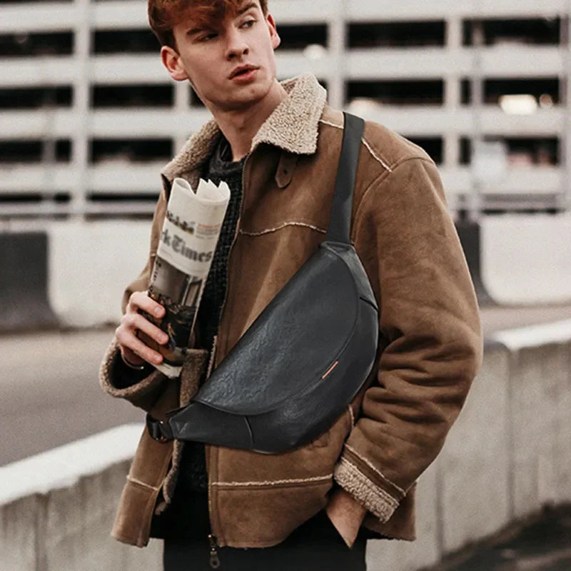 Genuine Leather Men's Chest Large Capacity Shoulder High Quality Cowhide Crossbody Business Male Messenger Bag