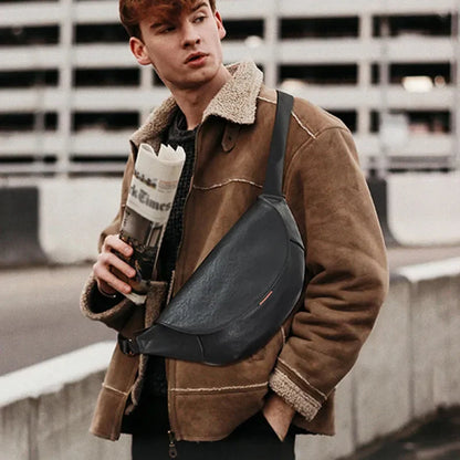 Genuine Leather Men's Chest Large Capacity Shoulder High Quality Cowhide Crossbody Business Male Messenger Bag