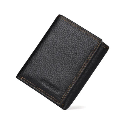 Genuine Leather Men's Coin Purse RFID Blocking Trifold Man Business Card Holder Money Bag Vintage Big Wallet Male