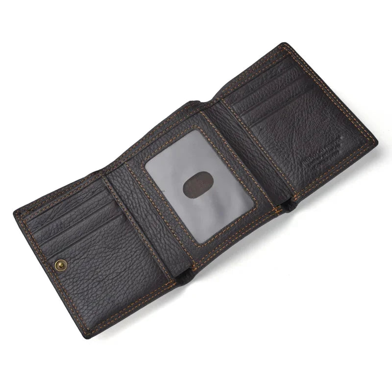 Genuine Leather Men's Coin Purse RFID Blocking Trifold Man Business Card Holder Money Bag Vintage Big Wallet Male
