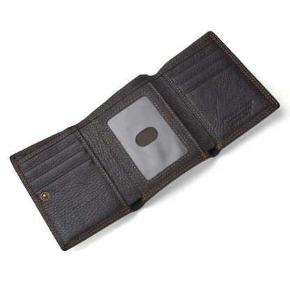 Genuine Leather Men's Coin Purse RFID Blocking Trifold Man Business Card Holder Money Bag Vintage Big Wallet Male