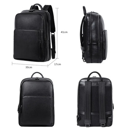 Genuine Leather Men's Cowhide Travel Backpack Large Capacity College Students School Business Laptop Bag