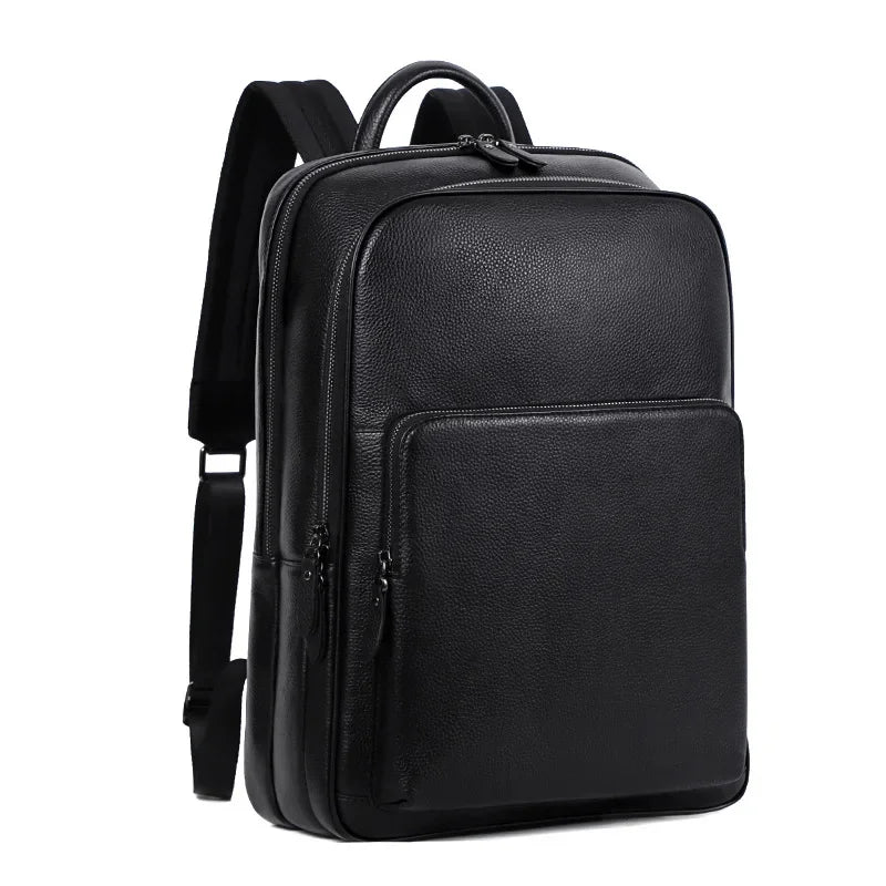 Genuine Leather Men's Cowhide Travel Backpack Large Capacity College Students School Business Laptop Bag