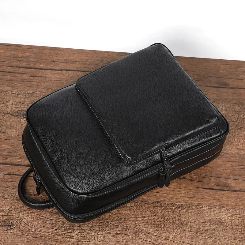 Genuine Leather Men's Cowhide Travel Backpack Large Capacity College Students School Business Laptop Bag