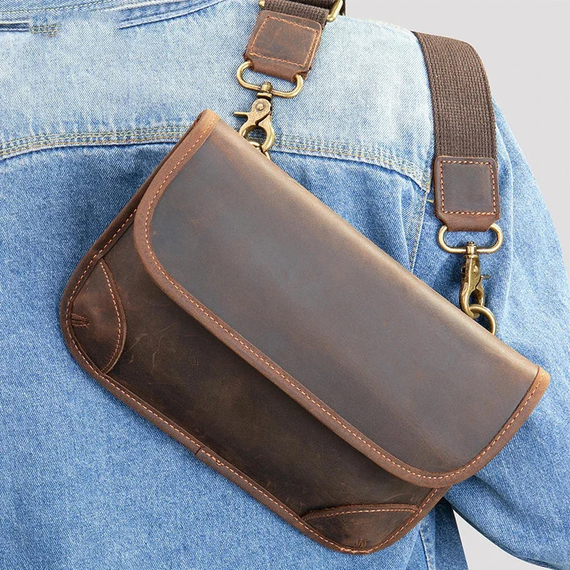Genuine Leather Men's Crossbody Shoulder Trendy Diagonal Backpack Chest Messenger Bags Boy Casual Briefcase Travel