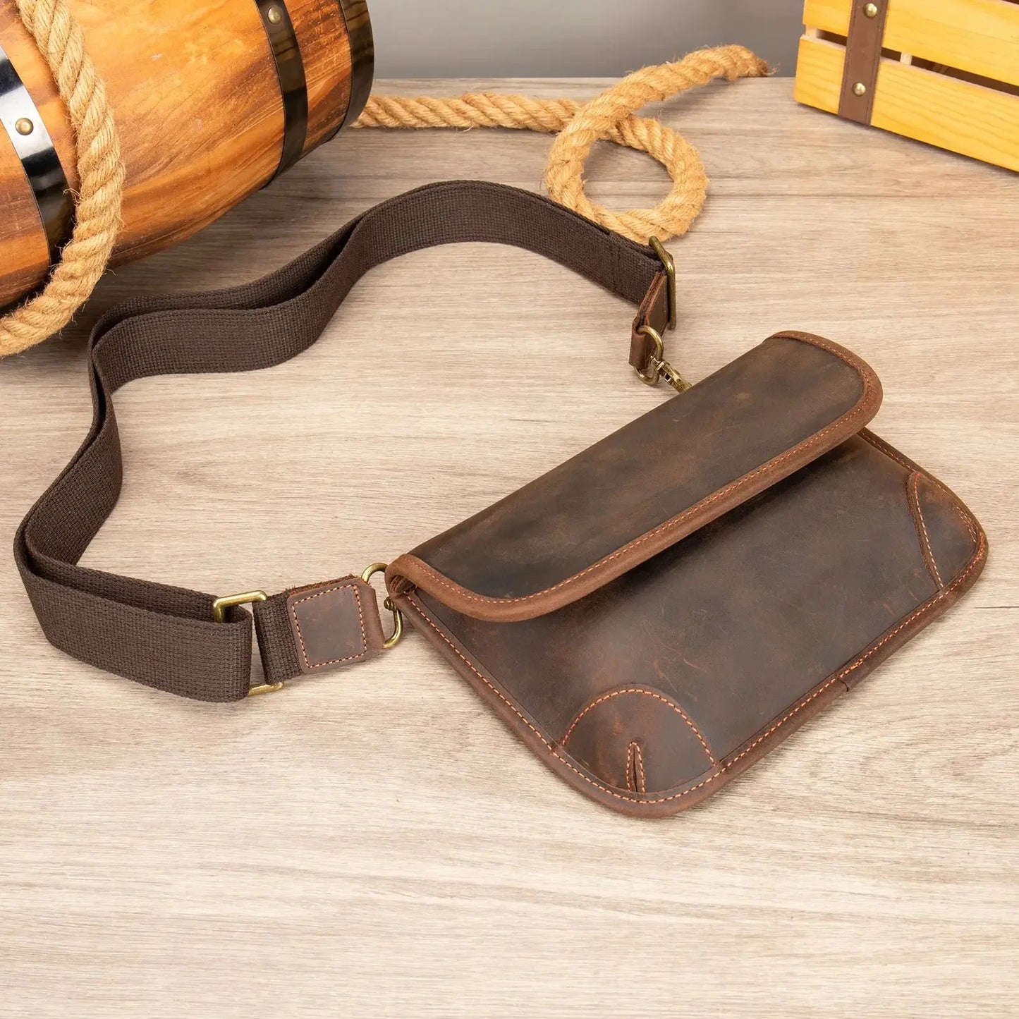 Genuine Leather Men's Crossbody Shoulder Trendy Diagonal Backpack Chest Messenger Bags Boy Casual Briefcase Travel