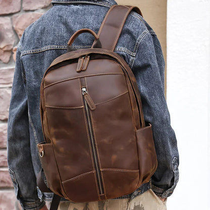 Genuine Leather Men's Large Capacity 15.6" Laptop Bag School Backpack Male Shoulder Bags Travel Daypack Rucksack