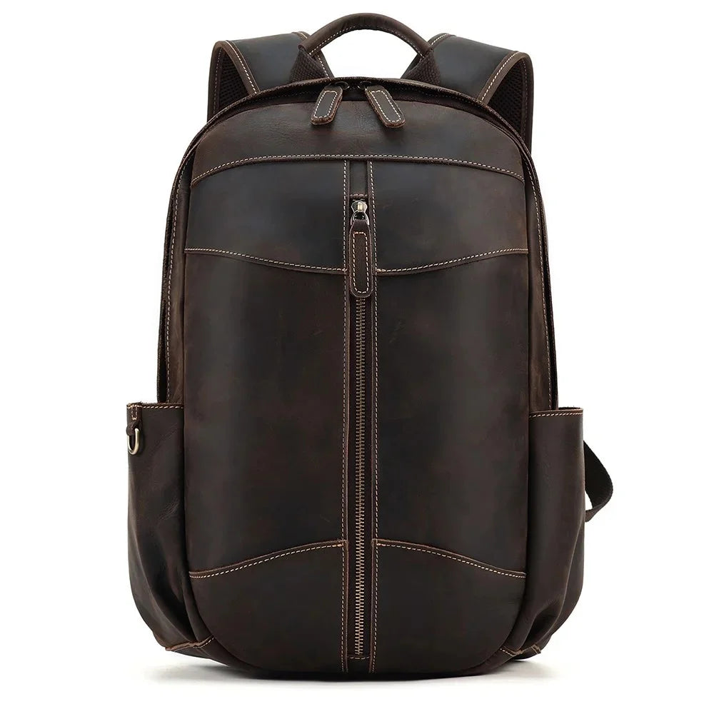 Genuine Leather Men's Large Capacity 15.6" Laptop Bag School Backpack Male Shoulder Bags Travel Daypack Rucksack