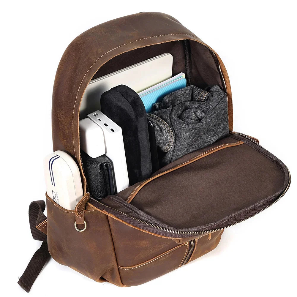 Genuine Leather Men's Large Capacity 15.6" Laptop Bag School Backpack Male Shoulder Bags Travel Daypack Rucksack