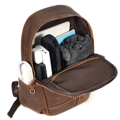 Genuine Leather Men's Large Capacity 15.6" Laptop Bag School Backpack Male Shoulder Bags Travel Daypack Rucksack