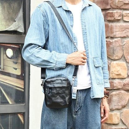Genuine Leather Men's Shoulder Small Cell Phone Crossbody s Purse Travel Casual Messenger Bag Handbag New