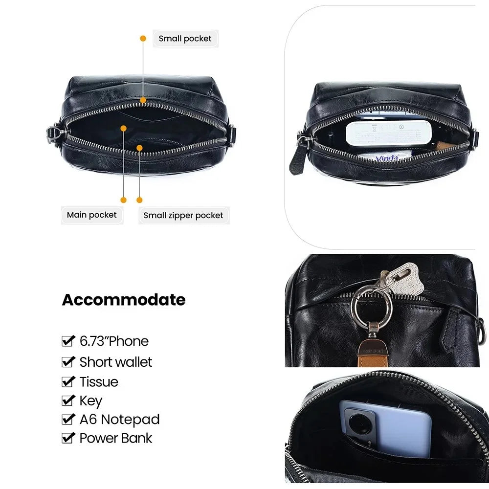 Genuine Leather Men's Shoulder Small Cell Phone Crossbody s Purse Travel Casual Messenger Bag Handbag New