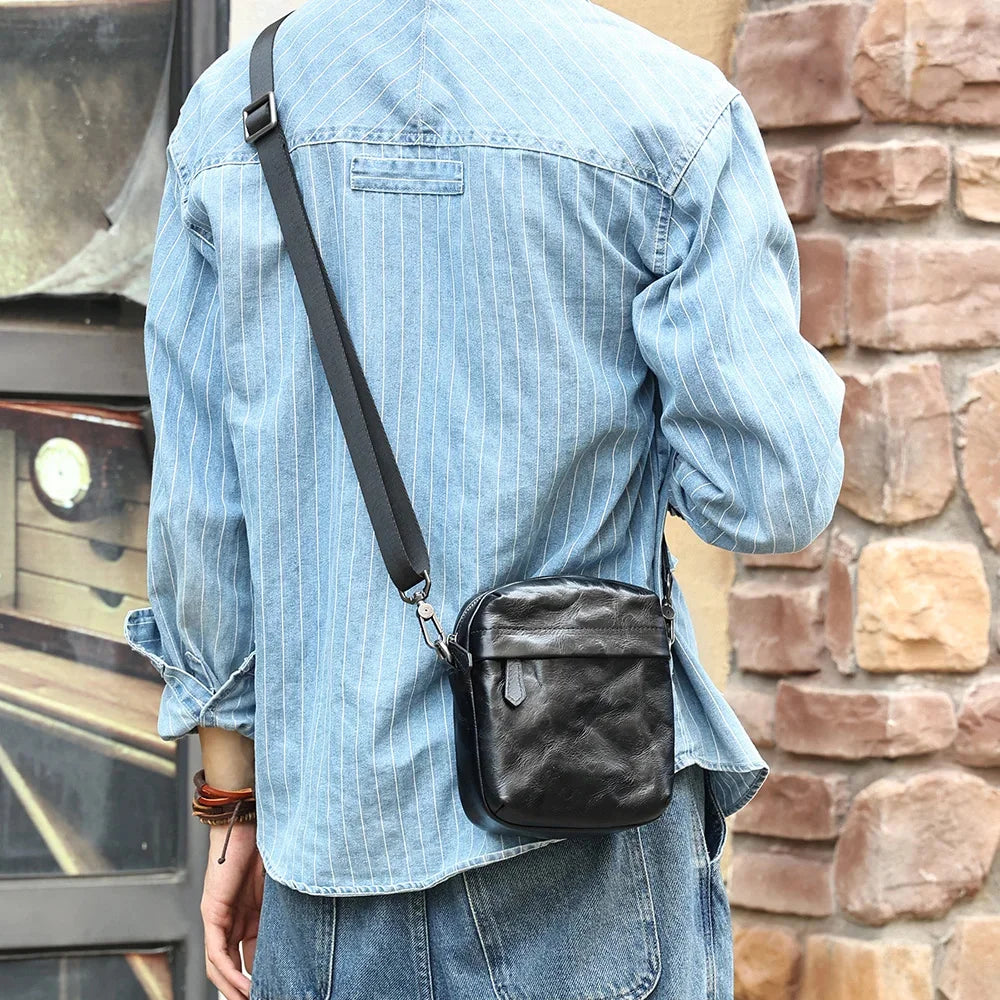 Genuine Leather Men's Shoulder Small Cell Phone Crossbody s Purse Travel Casual Messenger Bag Handbag New
