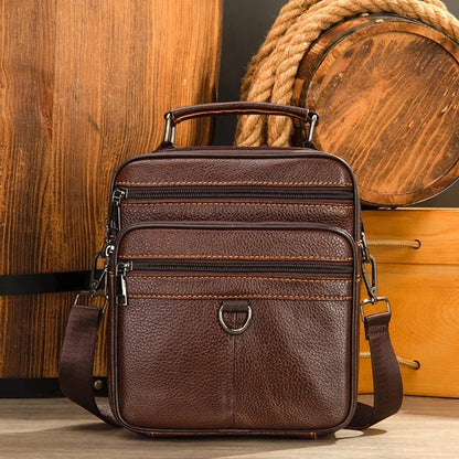 Genuine Leather Men's Shoulder Vintage Cowhide Messenger Multifunction Crossbody Bag Casual Man Handbag