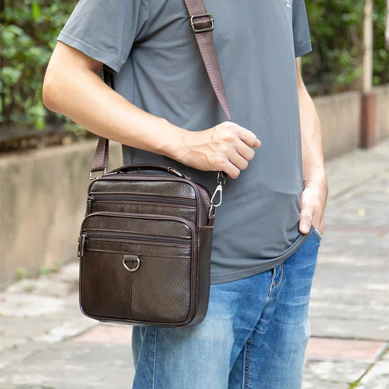 Genuine Leather Men's Shoulder Vintage Cowhide Messenger Multifunction Crossbody Bag Casual Man Handbag